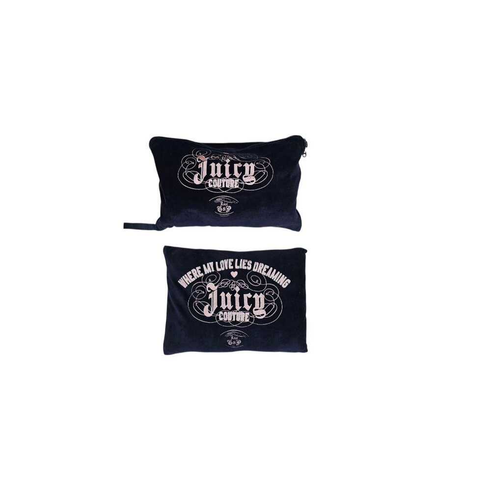 Juicy Couture Velour Travel Set, Pillow & Blanket, Navy & Pink Vintage